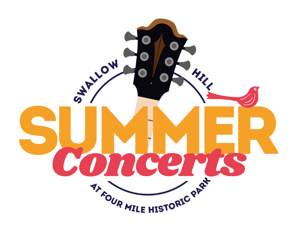 The logo for Swallow Hill Music Summer Concerts at Four Mile Historic Park in Denver