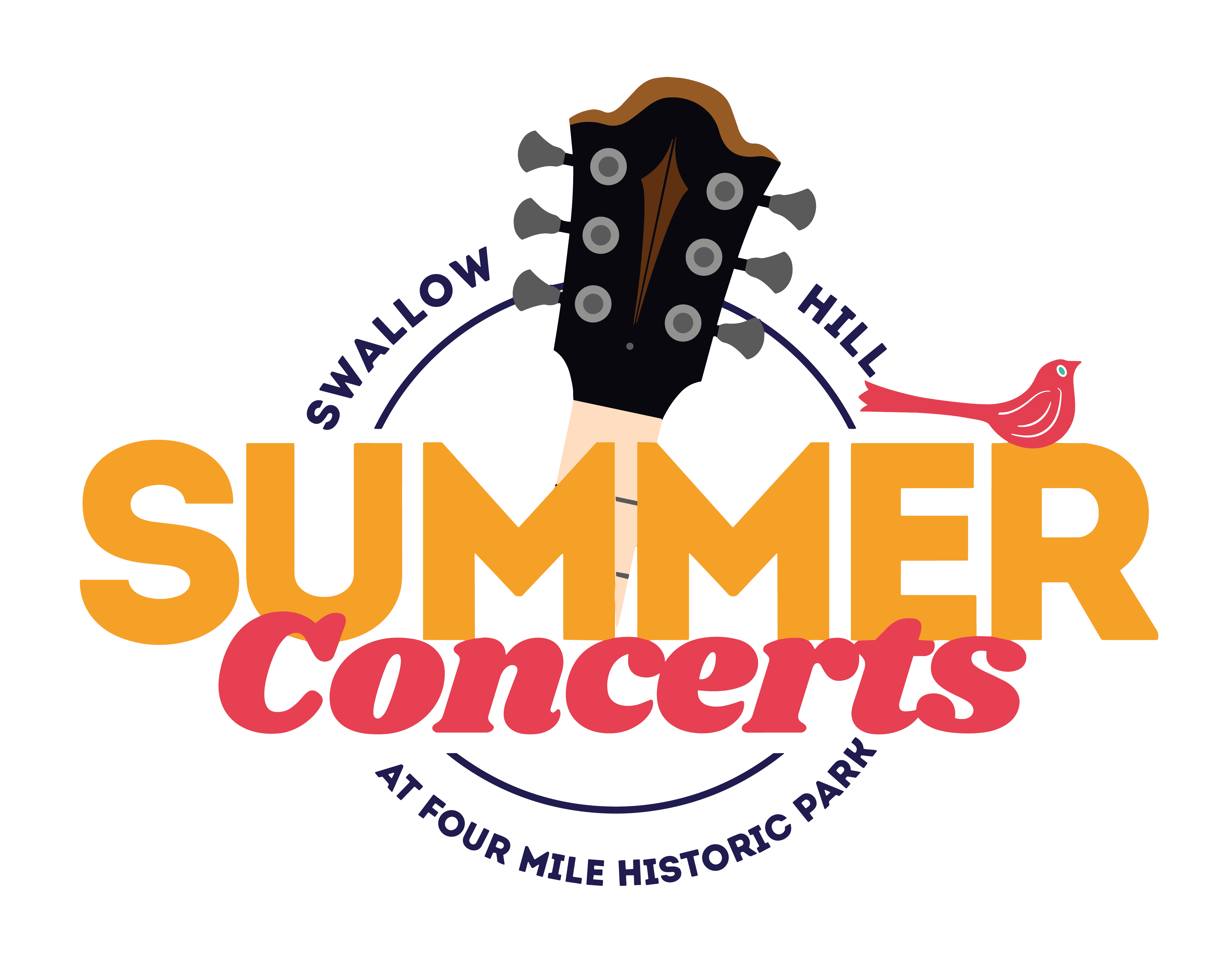 The logo for Swallow Hill Music Summer Concerts at Four Mile Historic Park in Denver