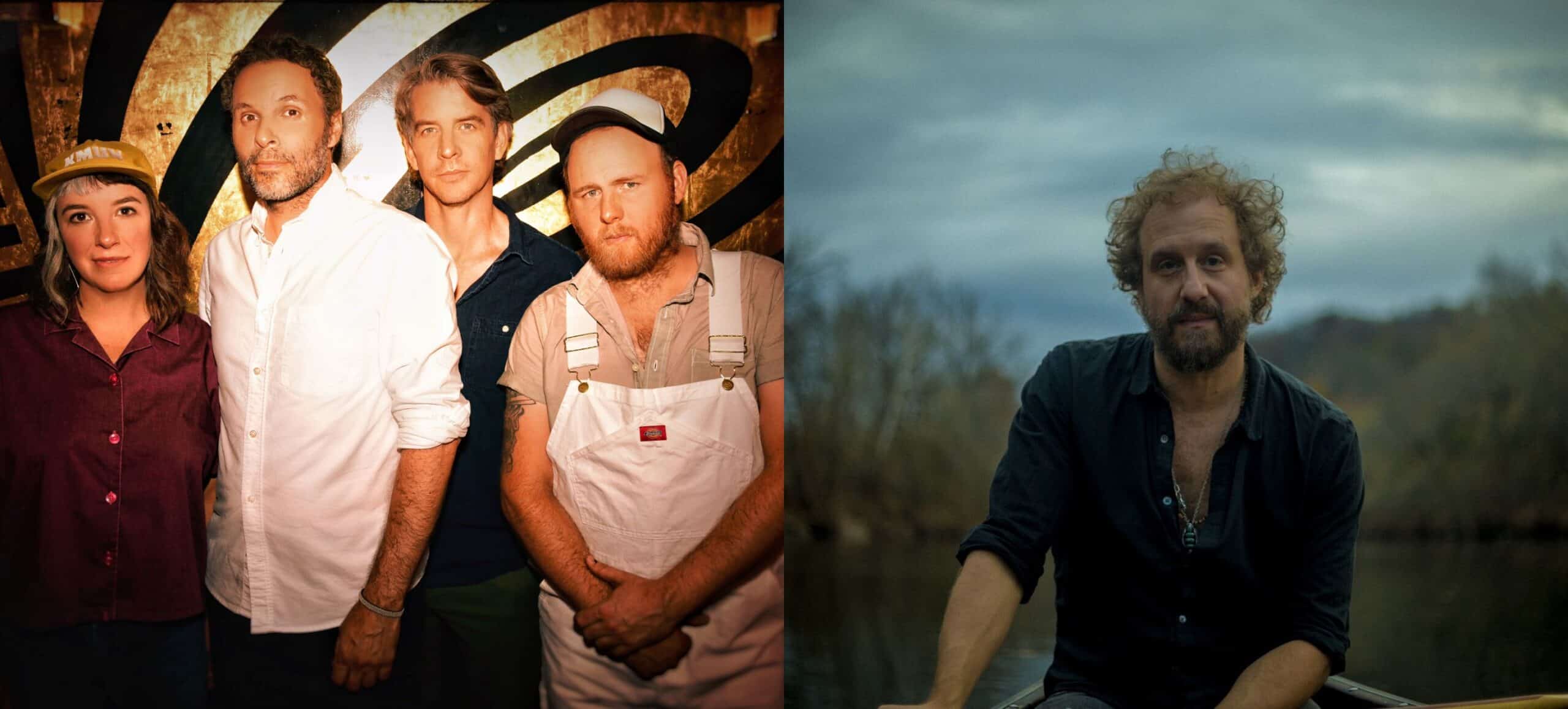Two of the artists in the 2024 Denver Botanic Gardens Summer Concert Series: Flor de Toloache, two women standing back to back dressed in black, and Las Cafeteras, a band of six people with various instruments.